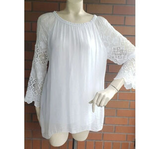 White Romantic  Boho Top Lace Sleeves BNWT